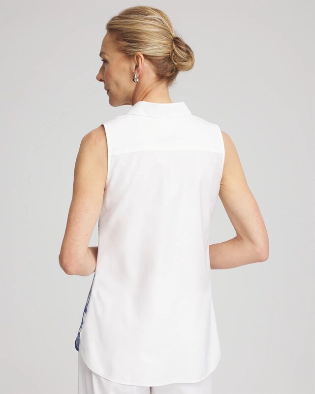 No Iron Palms Sleeveless Sateen Shirt - image 3